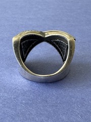 RARE Modernist Designer 925 Sterling Silver 14K Gold Black Diamond X Ring