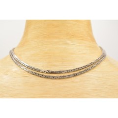 Vintage Chain Necklace Collar Boxed Double Layered Silver Tone Shiny 1980s 9J
