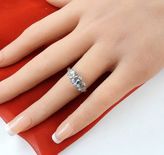 Estate 10K White Gold Blue Tuormaline Diamond Ring 3 Stone Jewelry Size 6.75