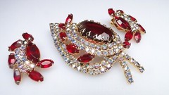 Juliana Red Marquis Aurora Borealis Rhinestone Parure Pin Earrings Set