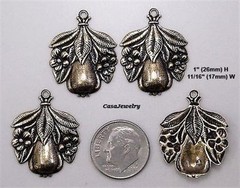 #0205 SMALL ANTIQUED GOLD FLOWER & FRUIT PENDANT/ER W/TOP HANG RING – 4 Pc Lot