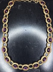 Monet for YSL Vintage Cabochon Necklace Purple Chunky Signed 1980s 16-18” Rare!!