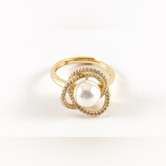 18K Gold Plated CZ Faux Pearl Minimalist Dainty Ring Adjustable Stackable