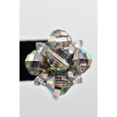 Vintage Clip On Crystal Earrings Watermelon Aurora Borealis Chrome 1950s BinBK