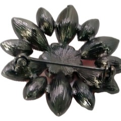 Vintage Floral Red Rhinestone Brooch Marquise Sunburst Gunmetal Pin 1 1/2 in D