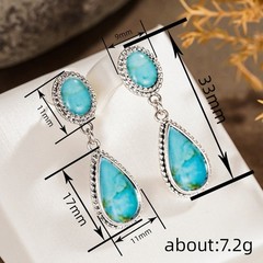 Vintage Tibetan Silver Turquoise Teardrop Dangle Earrings Women Boho Bezel