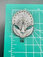 Vtg Siam Sterling Silver Peacock Brooch – Niello Enamel Thai Bird Pin – As Is –