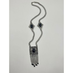 Signed EDLEE Vintage Necklace Silver Tone Dragons Ornate Bookchain Beads Dangles