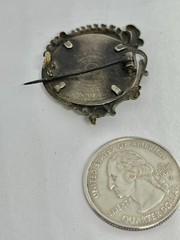 Antique 3 Sisters Photo Portrait Momento Mori Mourning Art Nouveau Brass Brooch