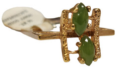 Vintage NOS 14K Heavy Gold Electroplate Marquise Shape Nephrite Jade Ring 6.5