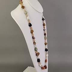 Vintage Beggars Beads Stone Necklace Nuggets Multicolor Agate Quartz 28″