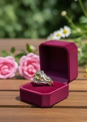 Vintage Art Nouveau Style Peridot Sterling Silver and 14K YG Vermeil Ring Size 8