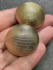 Vintage High End Large 1.2” Textured Gold Tone Domed Clip Earrings
