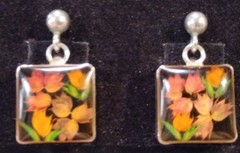 925 Sterling Silver Pressed Flower Dangle Earrings Real Dried Botanical Square