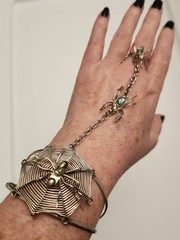Alpaca Mexico Silver Spider Web Slave Cuff Bracelet With Abalone Or Paua 1980’s