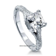 2Ct Moissanite Princess Cut White Engagement Ring 14K White Gold Plated