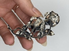 Vintage Beau Sterling Silver Double Rose Brooch Pin 2.5 inches