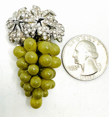 Vintage Antique Art Deco Green Glass Rhinestone Grape Cluster Dress Clip 2″