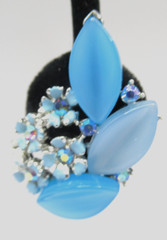 Lisner Signed Blue Thermoset and AB Rhinestone Climber Vintage Clip-On Earrings