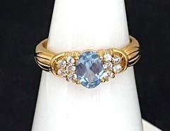 Vintage 1970s Cocktail Ring Size 7 Blue CZ 18KT Gold Plate – 14U
