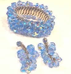 Blue Faceted Aurora Boreales Crystal Bracelet & Clip-On Earrings