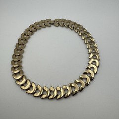 Signed Monet Crescent Link Collar Necklace Gold Tone 1980s Vintage 16