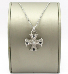 Judith Ripka 0.68CTW Sapphire 0.44CTW Diamond Cross Pendant 18K White Gold 16″