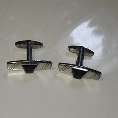 Foster Signed Vintage Cufflinks Modernist Silver and Black Lucite