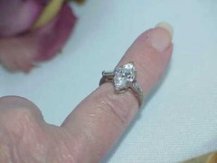 Sterling Ring 3.00ct Marquise & Baguette Solitaire Sz5.5 2.7Gr Vintg engagement