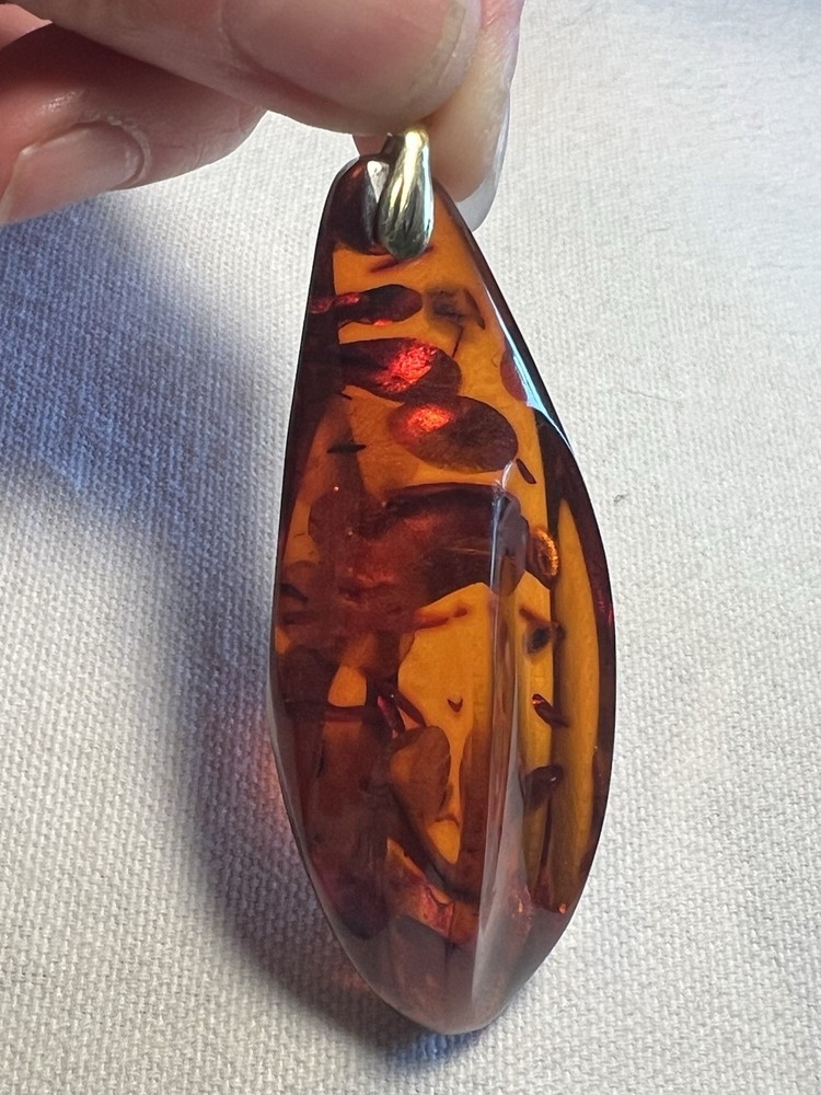 Vintage Large Amber Pendant 14g Freeform Shape Marked Bail Marked 333 8K Gold
