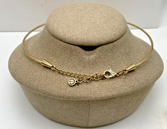 VTG Signed Boho Hammered Gold tone Faux gem Wire choker & hinged bracelet set