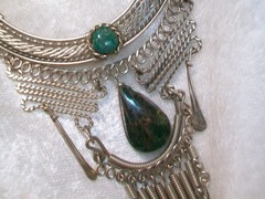Vintage Peruvian Alpaca Nickel Silver Chrysocolla Teardrop Bib Choker Necklace