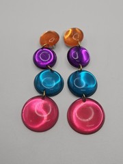 Vintage Multicolor Lucite Plastic Dangle Clip On Earrings Orange Blue Purple