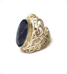 Vintage, Unique Natural Calsilica or Faceted Tanzanite Quartz, Sterl.Silver Ring