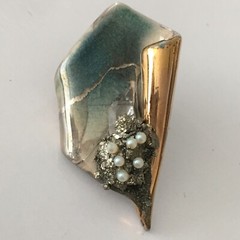 Vintage Ceramic Goddess Earrings Brooch Set