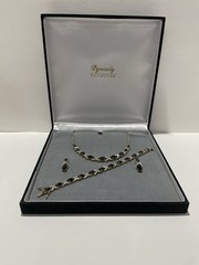 VTG Gold Over Sterling Vermeil Black Sapphire 3 Piece Parure In Case