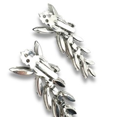 BOOK PIECE “Juliana” D&E Hematite Navette Dangle Clip Earrings Delizza & Elster