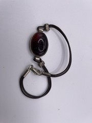 Vintage Sterling Bracelet Carved Red Stone Leather
