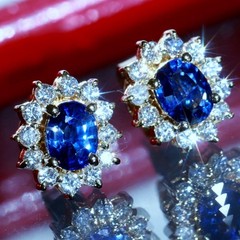 18k yellow gold earrings 1.2ct natural, treated sapphire dia stud 3.03gr N3713