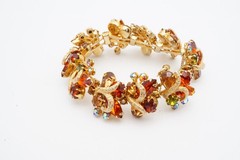 Vintage Weiss Bracelet Gold Tone Orange Rhinestone 7″