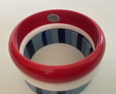 Vintage Lot 3 Chunky Bangles Red White Blue Stripes Lucite Plastic Mix Retro