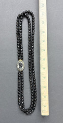 Black Glass Beaded Necklace Double Strand Cameo Clasp Art Deco French Jet Vtg