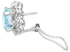 Vintage 9.50Ct Aquamarine and 0.80Ct Diamond 18k White Gold Earrings Circa 1950