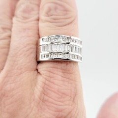 Vtg Sz 8 Ring Wide Band Cocktail Cubic Zirconia Baguettes Fashion Jewelry
