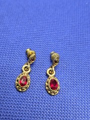 Vintage Gold Tone Oval Red Crystal Drop Dangle Earrings Jewelry