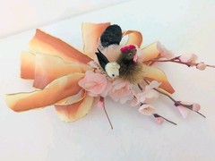 Vtg Easter Corsage Brooch Pin Chicken Hen & Chick Cherry Blossom Chenille Kitsch