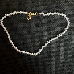 Handmade fauxpearl clear glass deaded necklace gold tone clasp choker strand
