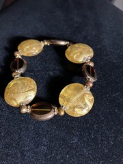 Vintage Murano Style Glass Gold and Brown Stretchable Bracelet