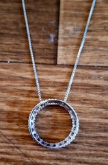 Vintage Estate Sterling Silver Oval Pendant Necklace With CZ Stones!! 4 Grams!!