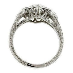 Vintage Art Deco Lab-Created Diamond Milgrain Wedding 14K White Gold Finish Ring